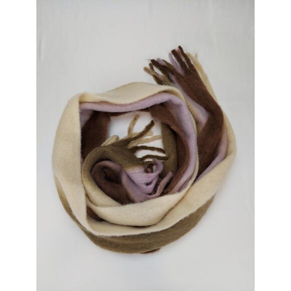 Anthropologie NEW Fuzzy Neutral Tones Blanket Scarf With Fringe 16"x84" - Picture 7 of 8